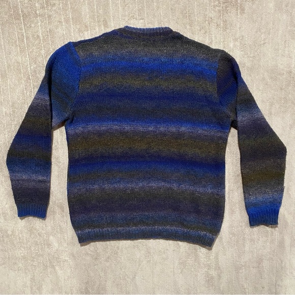 VTG United Colors Of Benetton Women’s Blue and Gray Striped Sweater Wool Blend - Picture 2 of 6